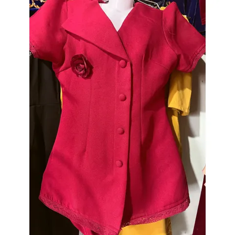 Set bộ thời trang nữ mặc đi chơi chất tuyết mưa , đính nút bọc giả cổ vest, tay ngắn quần lưng thun 1/2