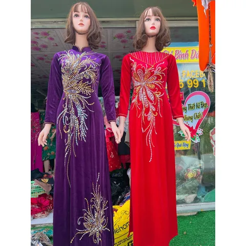 Áo daì đính kêt siêu đẹp Hàng chụp thật 100% Màu tím size M, màu đỏ size S Hàng siêu đẹp tỉ mỉ Giá 400k/ áo dài đính kết