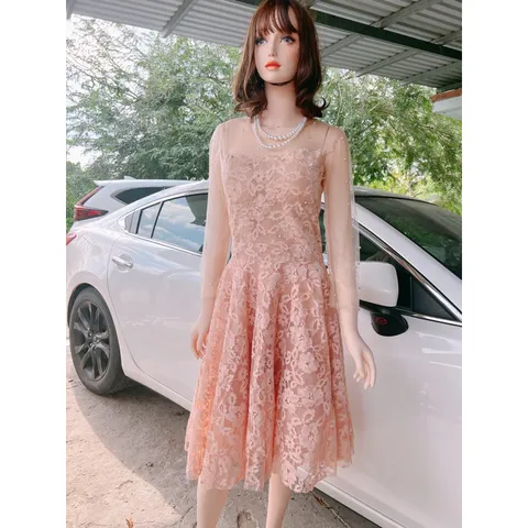 Đầm ren hồng nude siêu đẹp Giá 320k Hàng có sẵn giao ngay L Chất liệu ren Có sẵn mút ngực