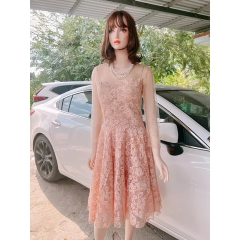 Đầm ren hồng nude siêu đẹp Giá 320k Hàng có sẵn giao ngay L Chất liệu ren Có sẵn mút ngực