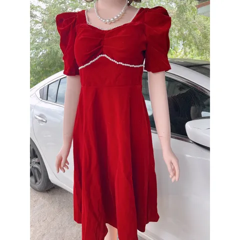 Đầm đỏ nhung đinh ngọc cao cấp Hàng có sẵn giao ngay Giá 299k Chất liệu nhung