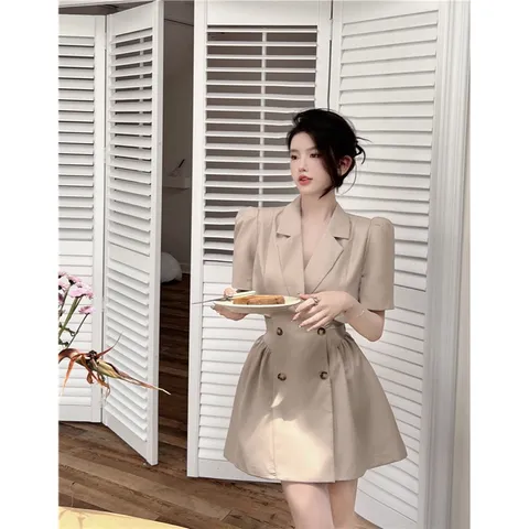Đầm vest nữ điệu tiểu thư  Màu nude Giá 320k Hàng có sẵn giao ngay L Chất liệu tuyết mưa cao cấp