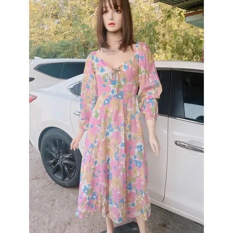 Đầm hoa 2 lớp Dây kéo phía sau Chất liệu hoa thô siêu xịn Giá 290k Hàng có sẵn giao ngay