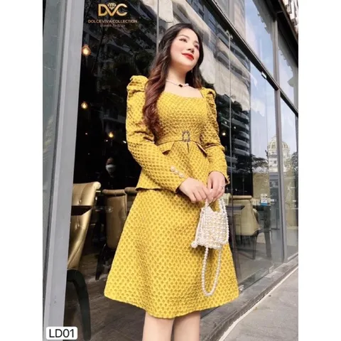 ☘️ SET GẤM XỐP CỔ VUÔNG ĐAI EO 🌷( gồm áo và váy 🌷 Hàng xuất sắc thiết kế siêu đỉnh , cổ vuông sang trọng mix đai đá