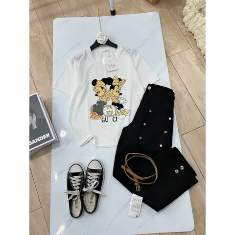 SET ÁO MICKEY QUẦN ĐEN KÈM BELT XỊN ĐẸP NHÉ Chất thun + kaki boy + kèm belt y hình chụp💯💯
