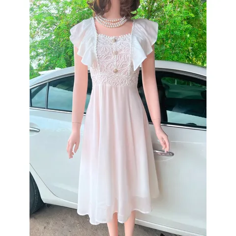 Đầm Xòe Phối Ren Tay Cánh Tiên  Dự Tiệc Dạo Phố Cà Phê Sang Chảnh  Đủ size  Hàng có sẵn giao ngay Giá 380k Màu trắng