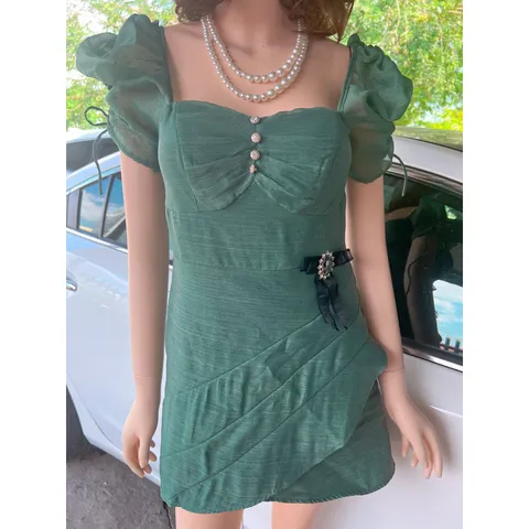 Đầm ngắn như hình Giá 199k Size S Hàng có sẵn giao ngay Màu xanh rêu