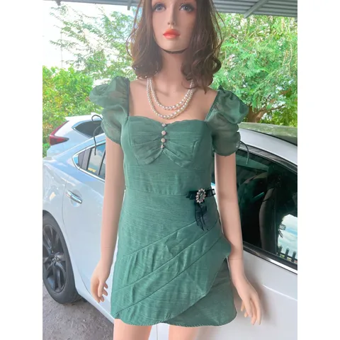 Đầm ngắn như hình Giá 199k Size S Hàng có sẵn giao ngay Màu xanh rêu