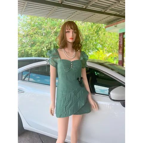 Đầm ngắn như hình Giá 199k Size S Hàng có sẵn giao ngay Màu xanh rêu