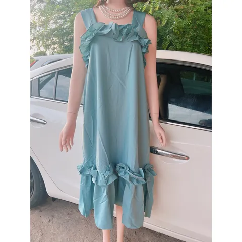 Đầm bèo 2 dây  đầm maxi nữ suông 2 dây bản to phối bèo Giá 290k Hàng có sẵn giao ngay Màu xanh mint