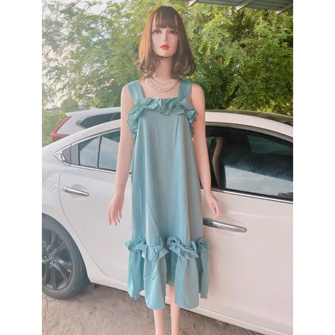 Đầm bèo 2 dây  đầm maxi nữ suông 2 dây bản to phối bèo Giá 290k Hàng có sẵn giao ngay Màu xanh mint