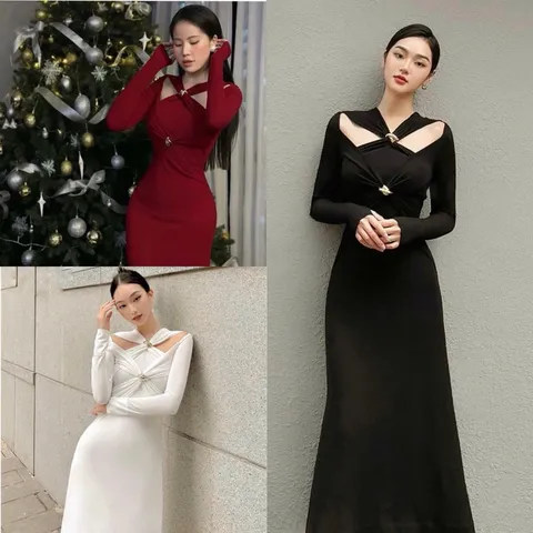Váy đầm ôm body xoắn ngực tay đai dự tiệc cao cấp Giá 290k Hàng có sẵn giao ngay Có màu đen và màu đỏ
