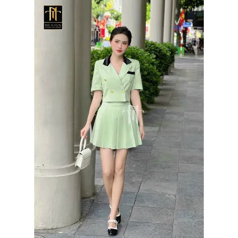 Giá 290k Set váy phối nhung chân xếp li xinh lắm. Hàng 2 lớp  Xanh- trắng- hồng