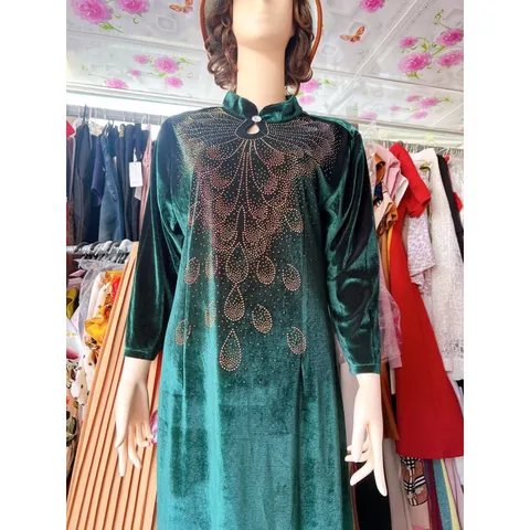 Đầm trung niên cho mẹ dự tiệc sang trọng chất vải nhung tuyết mềm mịn chống nhăn đính pha lê cổ giọt lệ cao cấp Giá 380k