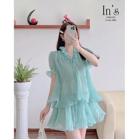 Set Áo + Kèm Váy Dập Ly To Nhỏ Bèo Cuốn Dây Cước Siêu Xinh Phù Hợp Đi Chơi, Du Lịch, Đi Biển