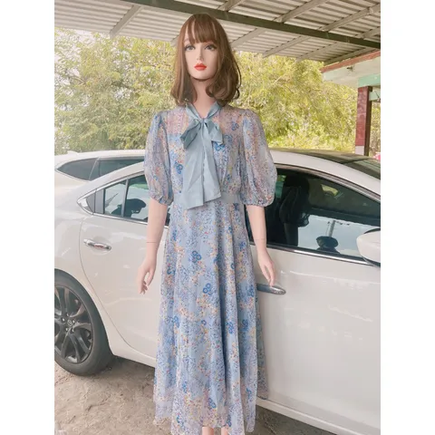 Đầm hoa thiết kế 2 lớp Hàng có sẵn giao ngay Size dưới 65kg mặc đẹp Phía sau dây kéo Form to Màu hồng và màu xanh
