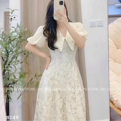 ĐẦm ren hoa kem cao cấp Hàng có sẵn giao ngay Giá 350k