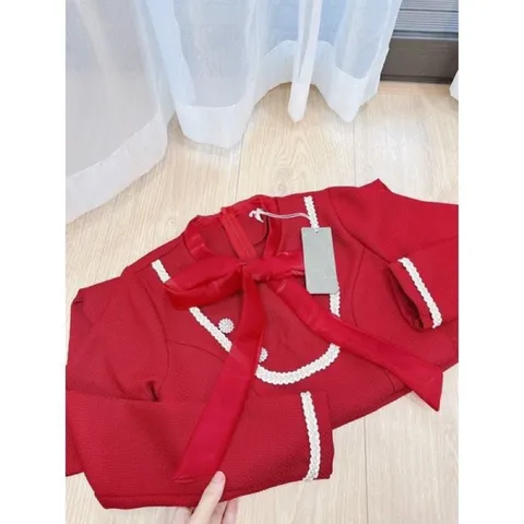 VÁY BUỘC NƠ CỔ MIX DÂY TRANG TRÍ ĐÍNH CÚC 🍀 Thiết kế siêu xinh 🍀 Chất dạ dầy dặn,