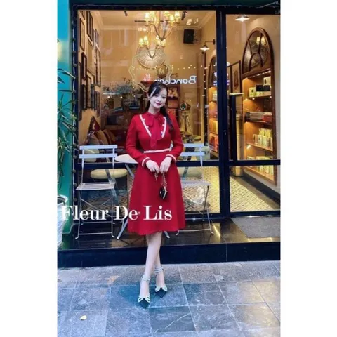 VÁY BUỘC NƠ CỔ MIX DÂY TRANG TRÍ ĐÍNH CÚC 🍀 Thiết kế siêu xinh 🍀 Chất dạ dầy dặn,