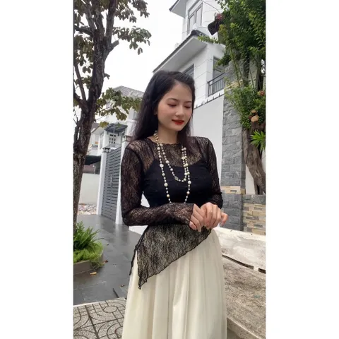 Set Áo Ren Sang Trọng, Vải Ren Mềm Mịn co giãn nhiều, Kèm Áo 2 Dây Co Giãn Tốt Hàng có sẵn giao ngay Màu đen và trắng