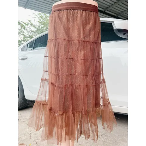 Chân váy ren màu nâu tây Cao Cấp Ba Lớp, Lưới Váy Ren Dài Drap Chữ a Xếp Ly Gia 180k Hàng có sẵn giao ngay