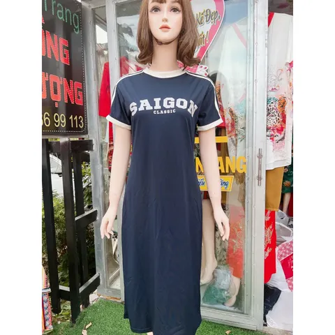 Đầm Thun Tay Ngắn Thời Trang Dễ Phối Đồ Cho Nữ Giá 200k Hàng coa sẵn giao ngay Màu xanh đen