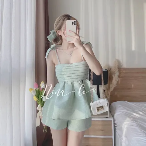 SET BỘ XỐP NƠ 2 màu nâu và xanh Xinh xắn dễ thương lắm ạ Hàng xịn bao đẹp lắm ạ 2 màu