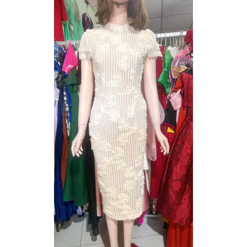 Đầm ren hoa cổ tròn viền hoa đính ngọc, đầm nữ phong cách sang chảnh, tiểu thư  Hàng có sẵn giao ngay SML