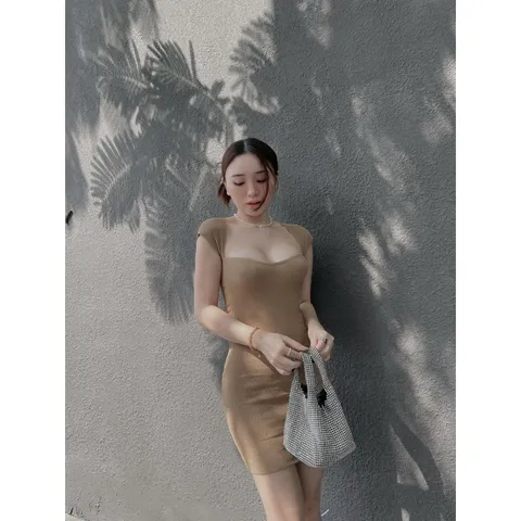 Đầm len màu be Hàng có sẵn giao ngay Giá 220k Hàng Quảng châu co giãn siêu thích