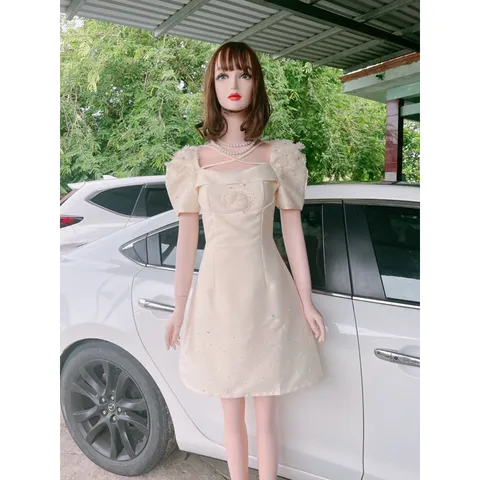 Đầm thiết kế đính kết hoa  khâu thủ công cao cấp tỉ mỉ Chất liệu tapta  Giá 390k Hàng có sẵn giao ngay S Màu kem