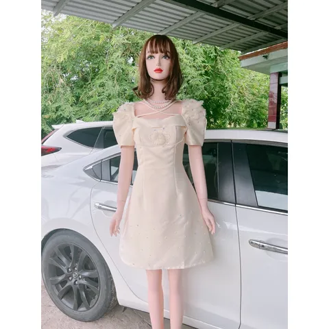 Đầm thiết kế đính kết hoa  khâu thủ công cao cấp tỉ mỉ Chất liệu tapta  Giá 390k Hàng có sẵn giao ngay S Màu kem