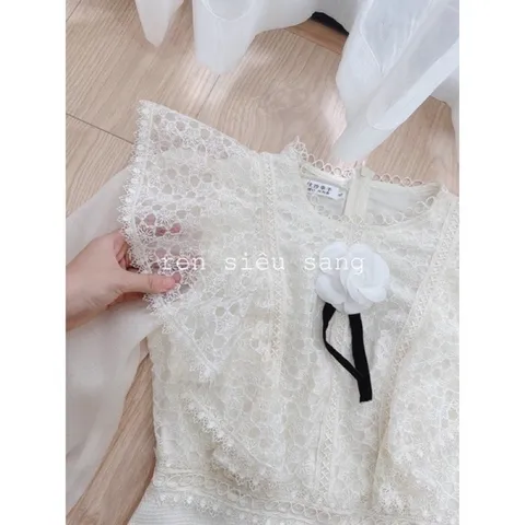 hàng 2 lớp, váy chất dạ dày dặn, may lót mềm mại phối ống tay tơ nhũ cao cấp, phần ren bèo phối trước ngực cũng là ren