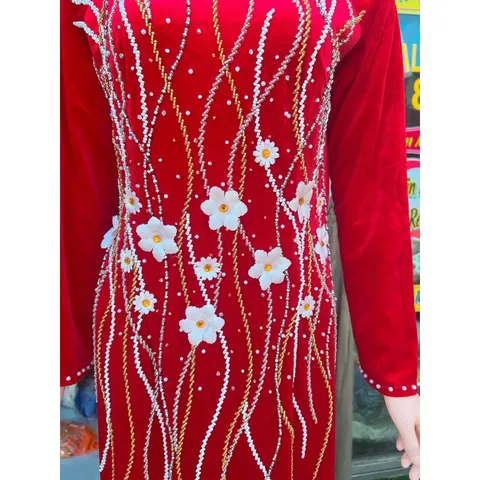 Áo dài nhung kết ngọc siêu đẹp Giá 450k/ áo dài ( quần 90k/ quần) Size 3XL Hàng có sẵn giao ngay