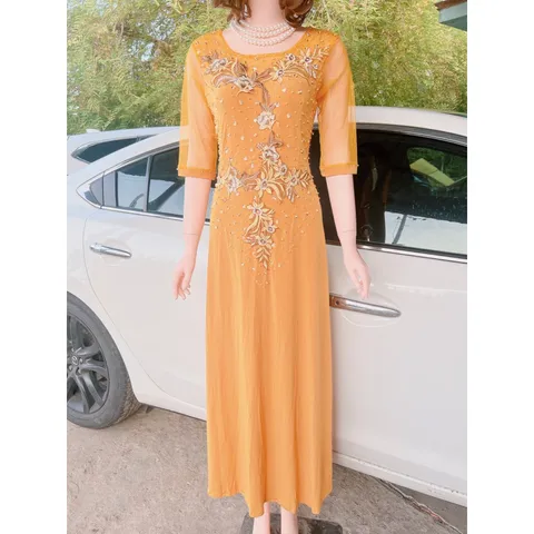 Đầm Dạ Hội Trung Niên , chất liệu Solen xịn Kết Đá Giá 399k Hàng có sẵn giao ngay Hàng co giãn dễ chịu