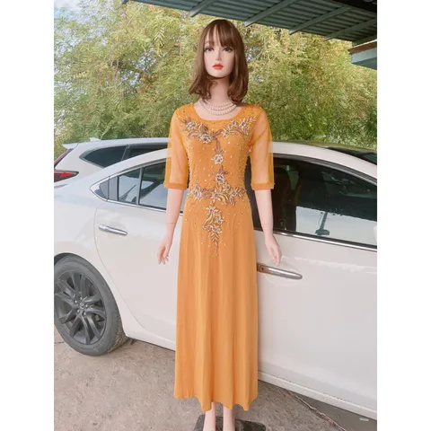 Đầm Dạ Hội Trung Niên , chất liệu Solen xịn Kết Đá Giá 399k Hàng có sẵn giao ngay Hàng co giãn dễ chịu