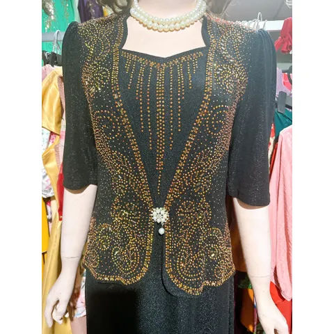 Đầm Trung Niên Dáng Dài Thun Nhũ Có Peplum Che Bụng Cực Tốt  Từ 50-80kg , có co giãn dễ mặc Mặc Rất Sang Trọng