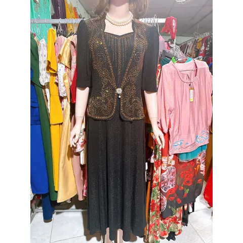 Đầm Trung Niên Dáng Dài Thun Nhũ Có Peplum Che Bụng Cực Tốt  Từ 50-80kg , có co giãn dễ mặc Mặc Rất Sang Trọng