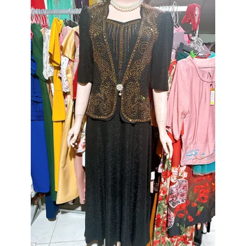 Đầm Trung Niên Dáng Dài Thun Nhũ Có Peplum Che Bụng Cực Tốt  Từ 50-80kg , có co giãn dễ mặc Mặc Rất Sang Trọng
