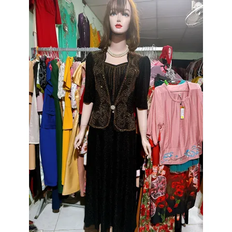 Đầm Trung Niên Dáng Dài Thun Nhũ Có Peplum Che Bụng Cực Tốt  Từ 50-80kg , có co giãn dễ mặc Mặc Rất Sang Trọng
