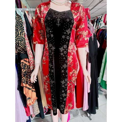 Đầm nhung sườn xám siêu đẹp Giá 290k Chất liệu nhung co giãn dễ mặc