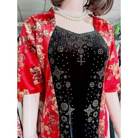 Đầm nhung sườn xám siêu đẹp Giá 290k Chất liệu nhung co giãn dễ mặc