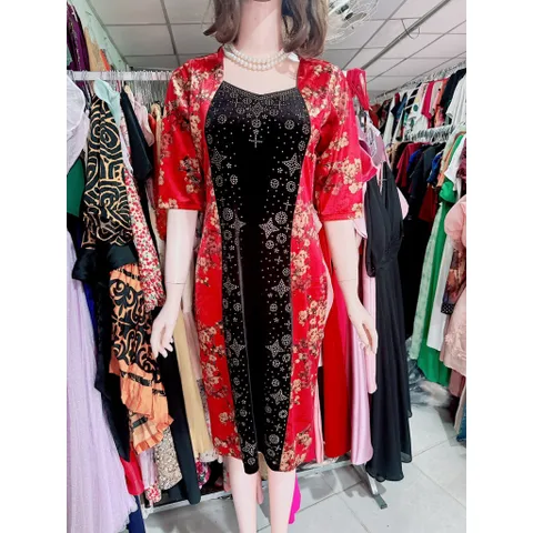 Đầm nhung sườn xám siêu đẹp Giá 290k Chất liệu nhung co giãn dễ mặc