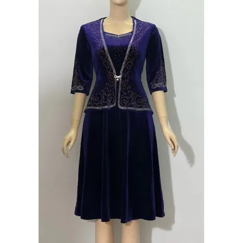 Đầm dự tiệc trung niên đầm tặng mẹ chất liệu nhung ép đá cao cấp size 55-75kg ký mặc vừa. một chiếc đầm không