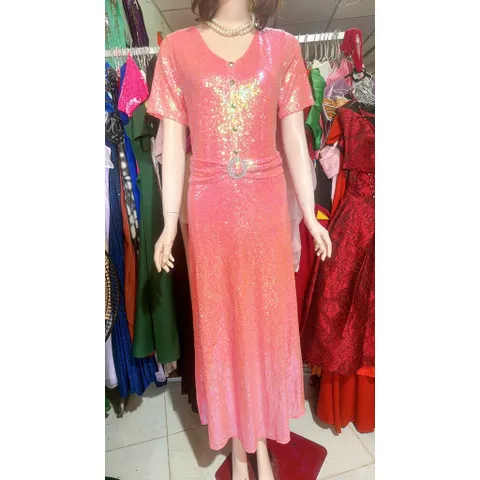 Đầm Dạ hội kim sa màu hồng dáng dài Hàng siêu đẹp Giá 450k Đúp lót 2 lớp, eo dưới 100cm mặc đẹp