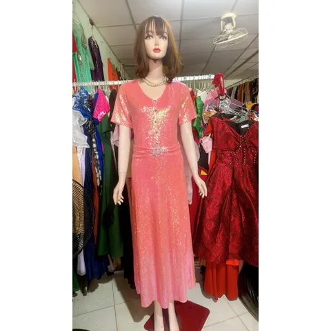 Đầm Dạ hội kim sa màu hồng dáng dài Hàng siêu đẹp Giá 450k Đúp lót 2 lớp, eo dưới 100cm mặc đẹp