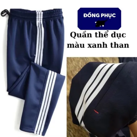 ( từ 20kg-80kg)QUẦN THỂ DỤC HỌC SINH NAM NỮ 3 SỌC TRẮNG , CẤP 1,2,3 Quần Thể Dục Học Sinh 3 Sọc Trắng Màu Xanh Đen