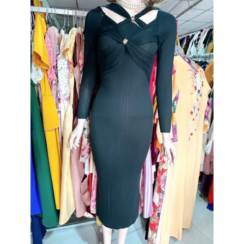 [HÀNG THIẾT KẾ] Đầm Maxi Body Phối Phụ Kiện Sang Chảnh, có sẵn mút ngực Màu đen Hàng có sẵn giao ngay Size S Giá 290k