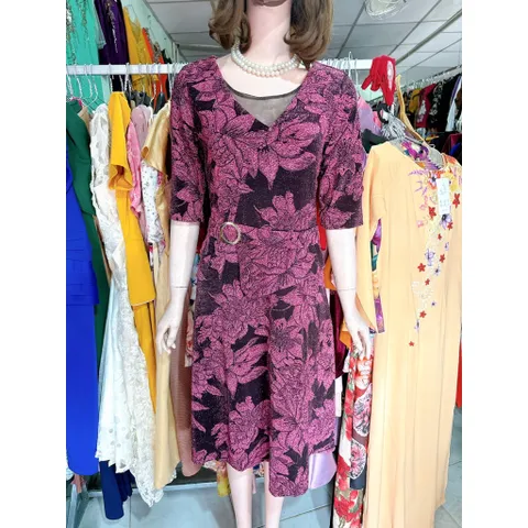 Đầm Trung Niên Thiết Kế Cao Cấp Tặng Mẹ Yêu, Chất Liệu Thun Nhũ Kim Sa Ánh Kim Hàng có sẵn giao ngay Màu hồng Giá 350k