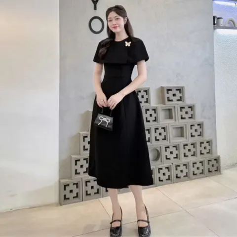 ĐẦM THIẾT KẾ CHOÀNG VAI SANG TRỌNG DÁNG DÀI,có sẵn lót vai, phù hợp đi chơi, đi làm, đi tiệc Hàng có sẵn giao ngay