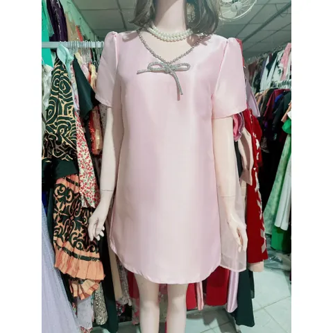 Đầm xuông Babydoll Đi Tiệc Chất Tafta đính kết đá  Bầu bì bon chen thoải mái Hang Thiết Kế Tiểu Thư Thanh Lịch Giá 290k